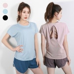 여성 운동복 헬스 반팔 티셔츠 백 오픈 메쉬 반소매