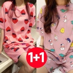 여성 반팔 반바지 여름 잠옷 세트 2개 베리 인디핑크