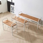 자르파라가구 블랙스틸형 멀바우 원목 카페 벤치의자 거실 식탁 체어