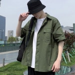 오버핏 캐주얼 남자 반팔 여름 남방 포켓 와이 WFHU9A7