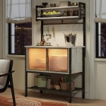 Bestier Coffee Bar with Storage 5 Tier Microwave Stand LED Lights Kitchen Bakers Rack Cabinet Heav