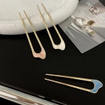 여자 하객룩 파티룩 마블 U자 메탈 비녀 3컬러 마블블루