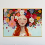 아트블루 알록달록 꽃 머리 여인 플라워 그림 카페 북유럽 거실 액자 인테리어 소품 4 꽃 머리 여인 D 감은눈-긴머리 A2 60 x 42 cm 메탈 액자
