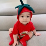 유호랑 귀여운아기옷 특별한 신생아옷선물 유호랑멋쟁이토마토 코스튬 반팔슈트 핀set M 90