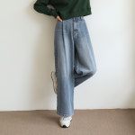 빼빼 여성용 리에논 넓은 핀턱 와이드 벌룬 청바지 34