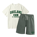 이지스튜디오 오클랜드 W 20수 코튼 오버핏 반팔 티셔츠 오버핏 반바지 트레이닝세트 오트밀 상의 올리브 하의