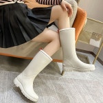 예쁜창고 S10 캐주얼 롱 레인부츠 롱부츠 여성레인부츠 여성장화 레인 워터 방수 슈즈 신발 여름 장마 우비 장 우산 크림 37