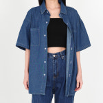 닷이프 여성용 데일리 캐주얼 데님 셔츠 진청 T24SS1-A0162