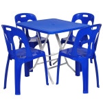 지오리빙 플라스틱 테이블 의자 세트 야외테이블세트 사각 등받이의자 코발트블루