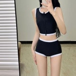 소피스티켓 | 은창 엣지 라인 배색 지퍼 투피스 수영복 비키니 모노키니 래쉬가드 일체형 치마 세트 몸매보정 여름 휴가