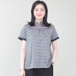 애비뉴투지 엄마옷 스트라이프 실켓 면 차이나 집업 지퍼 쁘띠포켓 여성 여름 반팔 골프 티셔츠 88 100 88 A07425 100