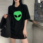 여자 캐주얼 외계인 프린팅 포인트 박시핏 반팔티셔츠