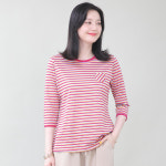 애비뉴투지 엄마옷 링클 실켓 면 혼방 스트라이프 여름 칠부 티셔츠 A07443