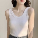 여자 여름 나들이 여행 룩 베이직 골지 유넥 나시티