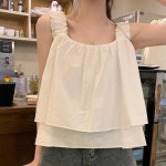 셔링 프릴 나시 블라우스 A라인 크롭 민소매 데일리