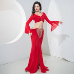 벨리옷 밸리옷 여성댄스복 연습 의상 코스튬 세트 긴팔 탑 메쉬 AB 스톤 롱