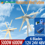 CE 고효율 저소음 수 풍력 터빈 발전기 홈 보트 농장용 블레이드 6 개 12V 24V 48V 5000W 6000W