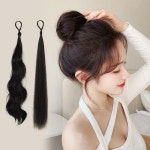 부분가발 볼륨 당고머리 묶음 여자가발 똥머리 파마-검정