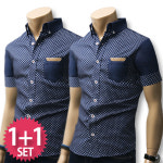 블루포스 샬로 도트 반팔 남방 1 1 세트 와이셔츠 캐주얼 커플룩 단체복