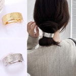 무늬 묶음머리 이중 실크리본 빗살 자동핀 테일