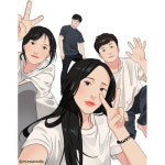 몽두부 라인드로잉 일러스트 기념일 선물 돌잔치 캐리커쳐 반려동물 일러스트 A타입 반려동물 성인동반시 컬러