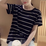 여성 반팔 스트라이프 단가라 줄무늬 티 셔츠