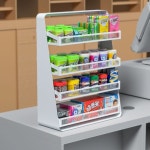 PC방 탁상 진열대 편의점 3단 거치대 철제선반 데스크 3단 간이음식 다층식빵 판촉 연회색 선반 3단 데스크 판촉 선반