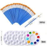 페인트 브러쉬 팔레트 세트 아크릴 수채화 오일 구아슈 템페라 5pcs 트레이와 30pcs 플랫 나일론 헤어 아티