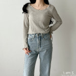 아이엠즈 이포크 사이드스트링 물결 크롭 골지 티셔츠 one size
