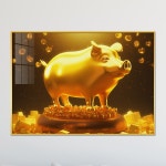 아트블루 돈 들어오는 황금 입체 돼지와 해바라기 속 행복한 돼지 거실 액자 인테리어 소품 1 사각황금 위 황금돼지 A1 84 x 60 cm 메탈 액자