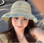 여름 햇빛차단 컬러 밀짚모자 예쁜버킷햇 바캉스모자 레인보우