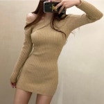 여자 트렌디어 드레스 숄더 니트 의류 오프 우아한 세련 가을 겨울 스웨터 타이트한베이스