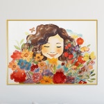 아트블루 알록달록 꽃다발을 든 여인 플라워 그림 북유럽 액자 15 꽃밭 과 여인 수채화 A1 84 x 60 cm 메탈 액자