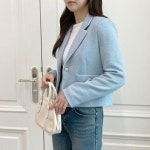 여자 봄 소라 하객룩 모던 카라 크롭 자켓
