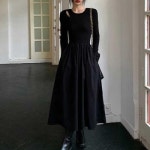 페이크 2중 펀칭 A라인 블랙원피스 봄가을 스타일리쉬