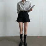 여성 3부팬츠 여자 와이드 3부바지 반바지슬랙스 4부 핀턱 정장 숏여름 하이웨스트 쇼츠b