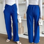 여성 허리 밴딩 와이드 스타일 골지 팬츠 여자긴 바지 통바지 겨울 주름 허리밴딩