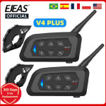 EJEAS V4 플러스 오토바이 바이크 헬멧 무선 블루투스 워키토키 4 라이더 거리 1500 미터 전이중 IP65 방수