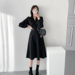 랜덤플레이 브이넥 벌룬 소매 프렌치 원피스