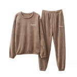 여성 부드러운 극세사 보온성 겨울 수면 잠옷 실내복 반팔 남녀 남자 홈웨어 세트