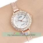 여성용 크리스탈 팔찌 시계 랩 쿼츠 드레스 로즈 블링 합금 공장 GEDI-H6004