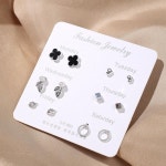 진주 보석 큐빅 하트 귀걸이 6개 세트