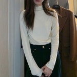 여성 무지 반폴라 긴팔 티셔츠 이너 슬림핏