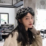 여자의 새로운 양모 베레모 숙녀 겨울 캐주얼 레오파드 모자 봄 가을