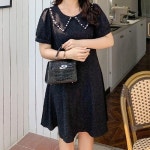 여자 봄여름 하객 반팔 카라넥 검정원피스