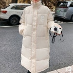 여성 겨울 기본 카라 로고 캐쥬얼 롱 패딩 잠바 점퍼 자켓 방한