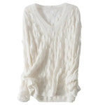 여성용 섹시한 니트웨어 상의 크로셰 할로우 스웨터 V넥 얇은 풀오버 G28 아웃 니트 긴팔