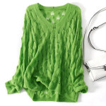 여성용 섹시한 니트웨어 상의 크로셰 할로우 스웨터 V넥 얇은 풀오버 G28 아웃 니트 긴팔