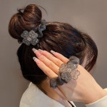 여성 3컬러 반짝 펄 곱창밴드 네잎크로버 큐빅 머리끈