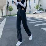 YI MING 여성용 롱 와이드 스트레이트 데님 팬츠 F79 L